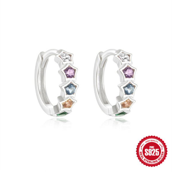 925 Silver Multicolor Star Huggie Earrings