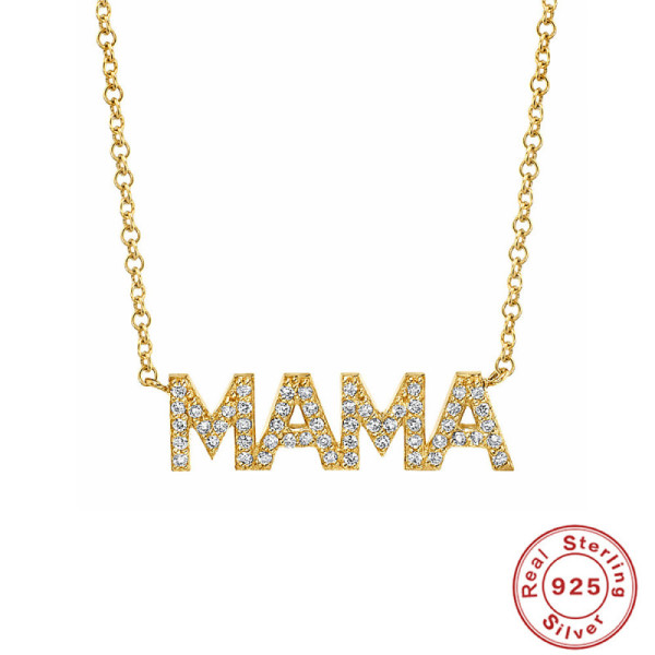 Gold-Finish 'MAMA' Pavé Necklace