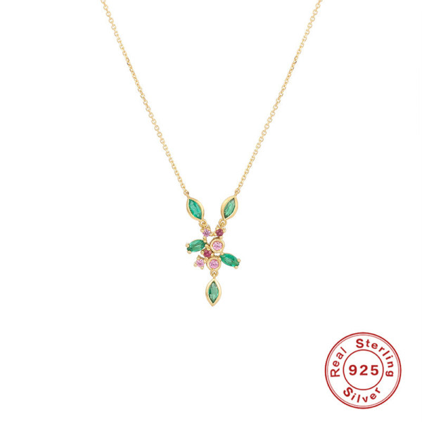 925 Silver Multicolor Floral Pendant Necklace