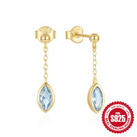 Gold-Tone Dangle Earrings with Blue Stones