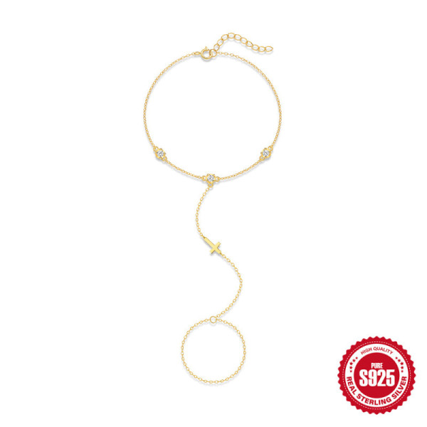 Gold-Finished Cross Lariat Bracelet