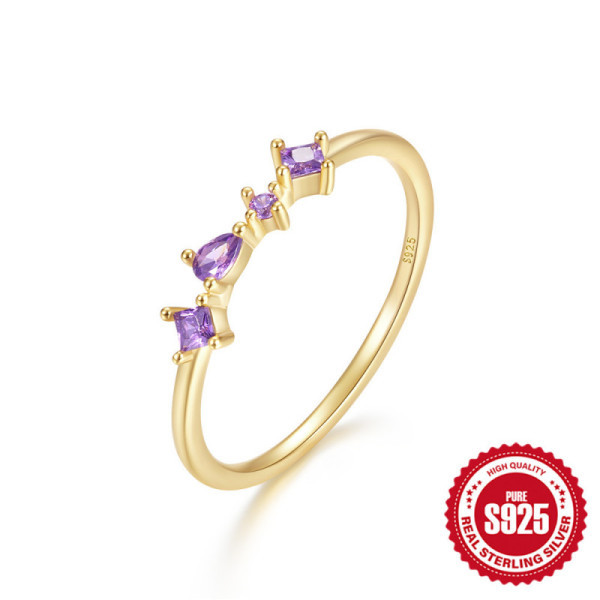 Gold-Plated Silver Purple Stone Band Ring