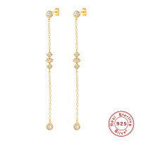 925 Silver Gold-Plated Geometric Dangle Earrings