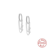 925 Silver Pavé Chain Huggie Earrings