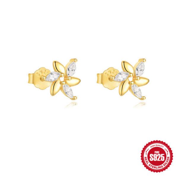 Gold-Tone Floral CZ Stud Earrings