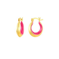 Gold and Pink Enamel Medium Hoop Earrings