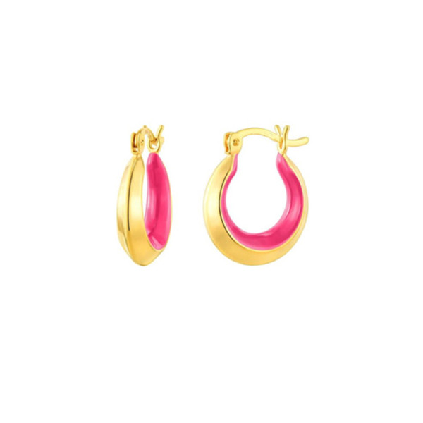 Gold and Pink Enamel Medium Hoop Earrings