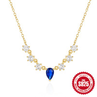 Gold-Plated Blue Teardrop Pendant Necklace