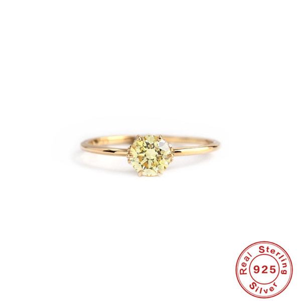 925 Silver Yellow Stone Solitaire Ring