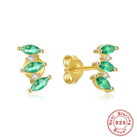 Sterling Silver Green Marquise Stud Earrings