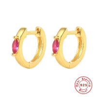 Gold-Plated Pink Stone Huggie Earrings