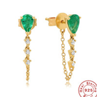 925 Silver Green Stone Dangle Earrings