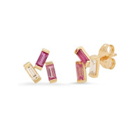 Gold-Plated Pink and Clear Gemstone Stud Earrings