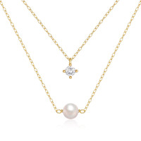925 Silver Layered Pearl & CZ Necklace