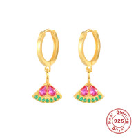 Gold-Plated Geometric Gemstone Hoop Earrings