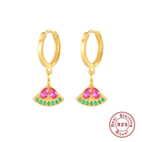 Gold-Plated Geometric Gemstone Hoop Earrings