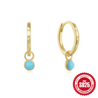 Gold-Plated Turquoise Drop Hoop Earrings