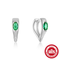 925 Silver Green Stone Huggie Earrings