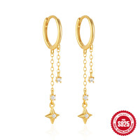 Gold-Plated Star Drop Earrings with Crystals
