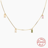 925 Silver Multicolor Gemstone Station Necklace