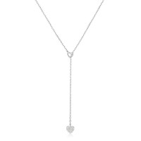 925 Silver Pavé Heart Lariat Necklace