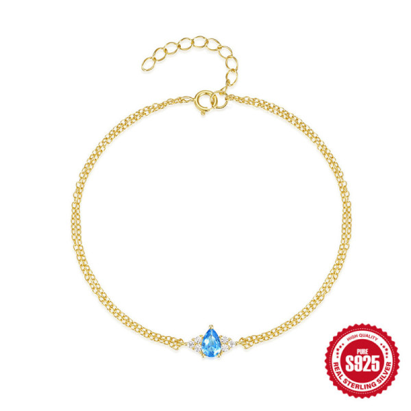 Gold-Tone Blue Topaz Chain Bracelet