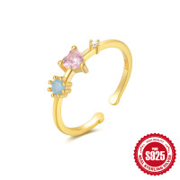 925 Silver Gold-Tone Multi-Stone Adjustable Ring