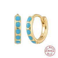 Gold Huggie Earrings with Turquoise Enamel