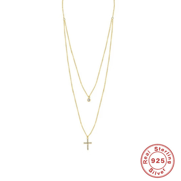 Gold-Tone Layered Cross Pendant Necklace