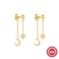 Gold-Plated Moon and Star Dangle Earrings