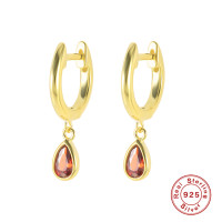 Gold-Plated Huggie Earrings with Red Stones