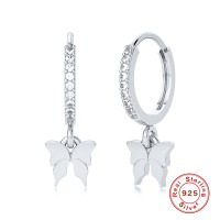 Sterling Silver Butterfly Pavé Huggie Earrings