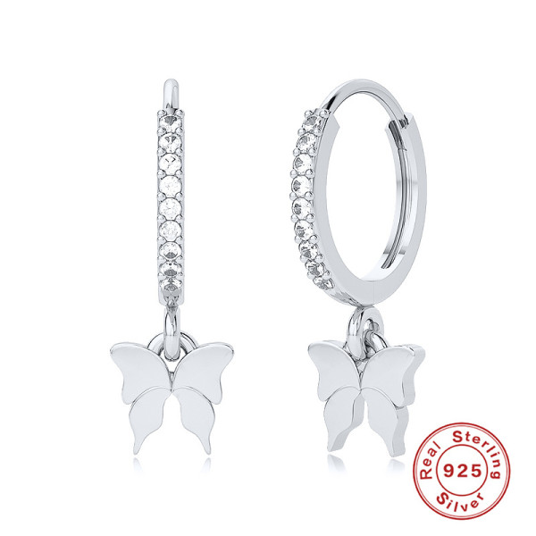 Sterling Silver Butterfly Pavé Huggie Earrings