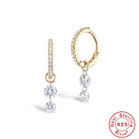 925 Silver Gold-Tone Pavé Crystal Dangle Earrings