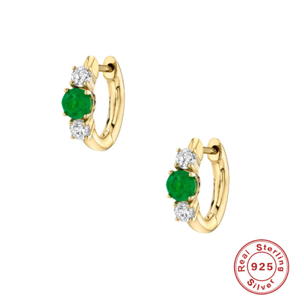Gold-Finish Green Stone Huggie Earrings