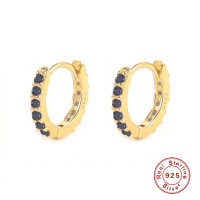 Gold-Plated Huggie Earrings with Black Stones