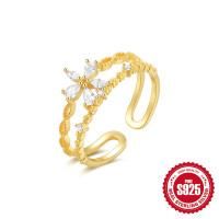 Gold-Plated Butterfly Cubic Zirconia Ring