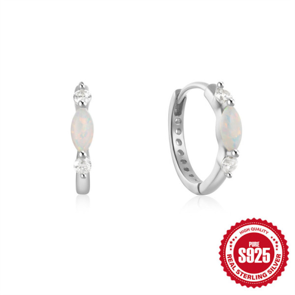 Sterling Silver Opal Small Hoop Earrings