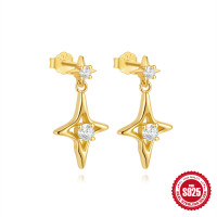 Gold-Tone Star Dangle Earrings with Cubic Zirconia