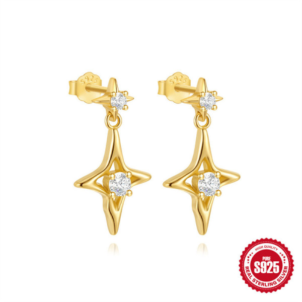 Gold-Tone Star Dangle Earrings with Cubic Zirconia