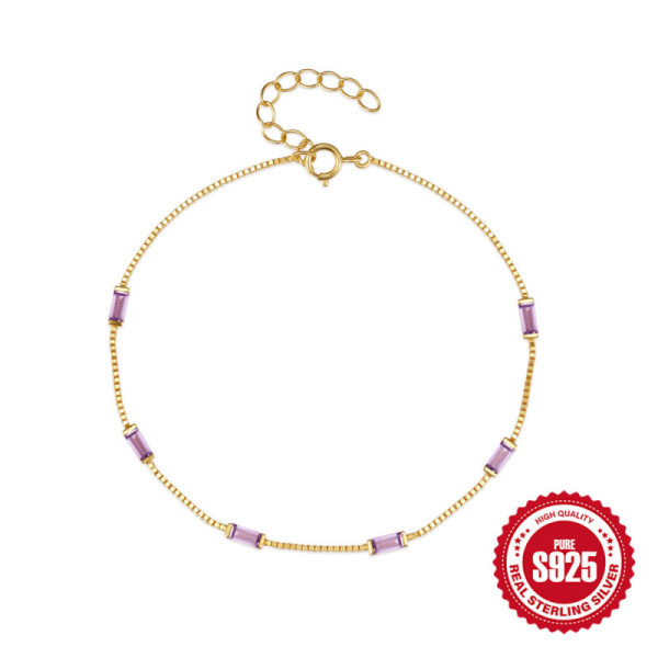 Gold-Plated Amethyst Bead Chain Bracelet