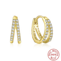 925 Silver Gold-Tone Pavé Crystal Small Hoop Earrings