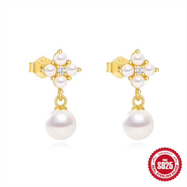 Gold-Plated Silver Pearl Drop Earrings