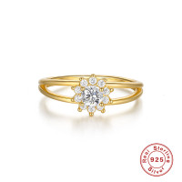 Gold-Finished Floral Cubic Zirconia Ring