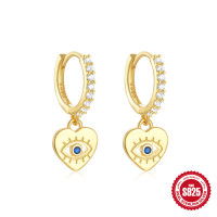 Gold-Plated Evil Eye Heart Hoop Earrings
