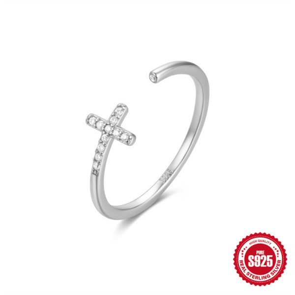 925 Silver Pavé Cross Band Ring
