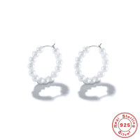 Sterling Silver Pearl Hoop Earrings