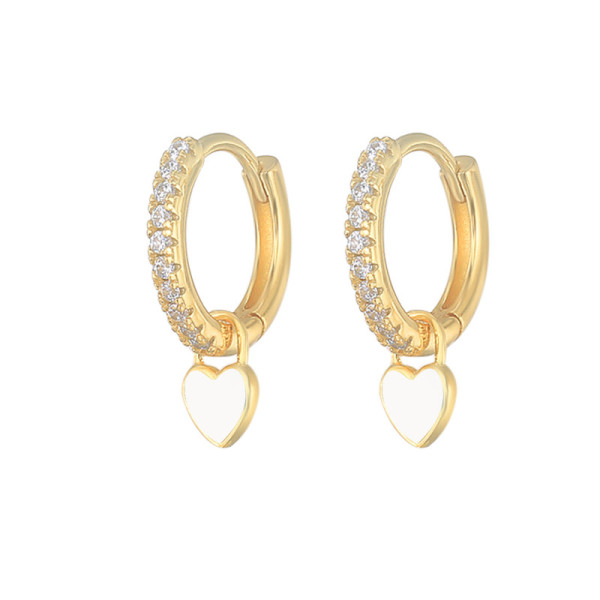 Gold-tone Pavé Heart Charm Huggie Earrings
