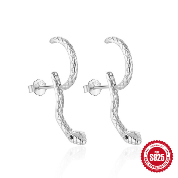 Sterling Silver Snake Motif Hoop Earrings