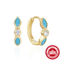 925 Silver Gold-Tone Turquoise Hoop Earrings